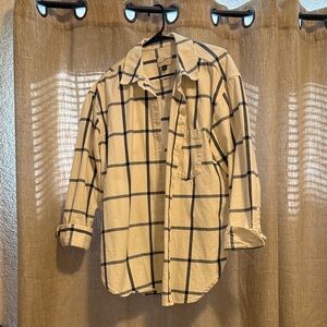 Universal Thread Cream and Navy Oversized Plaid Shirt